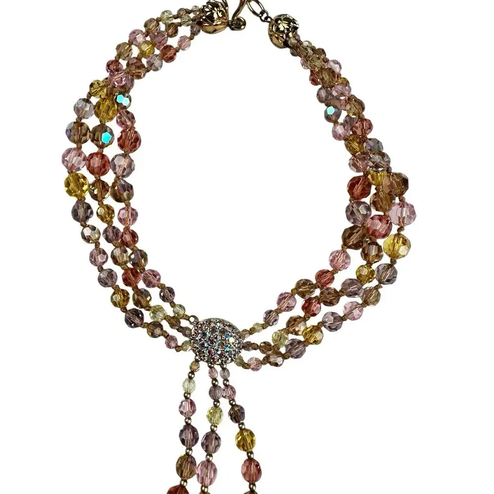 Swarovski Swan Signed AB Crystal Multi Strand Necklace Drop Bib Statement
